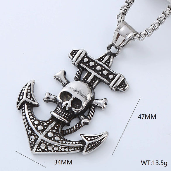 Jewelry Stainless Steel Geometric Anchor Skull Punk Hiphop Street Style Polishing Necklace