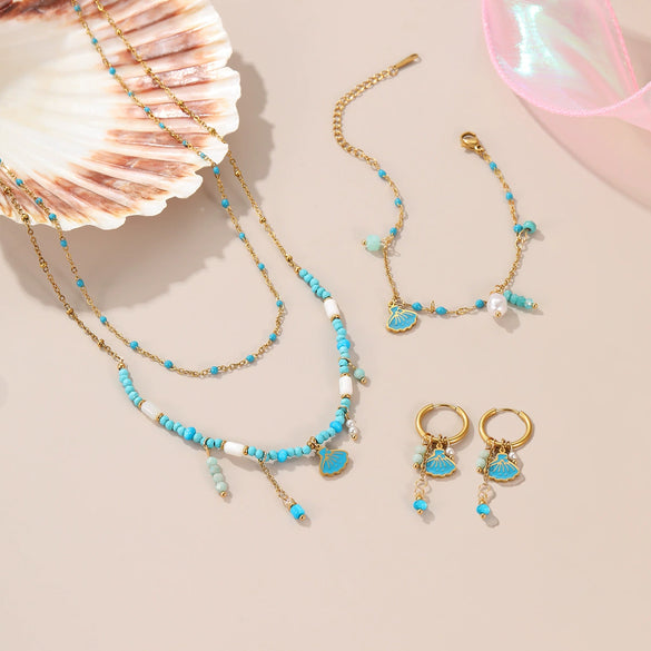 Jewelry Stainless Steel Geometric Bead Necklace Earrings Bracelet Electroplating For Women