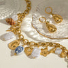 Jewelry Stainless Steel Geometric Bow Pearl Necklace And Ceramic Earrings Electroplating