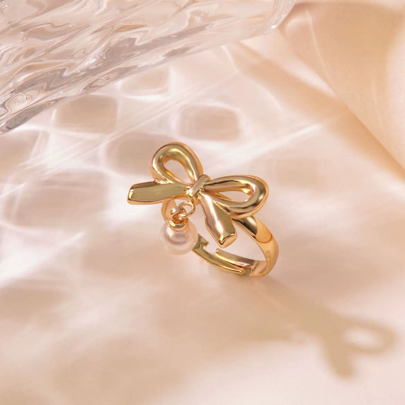 Jewelry Stainless Steel Geometric Bow Pearl Pendant Clavicle Chain Gold Plated