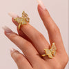 Jewelry 316L Stainless Steel Geometric Butterfly Ring With Gold Plated And Zircon Inlaid