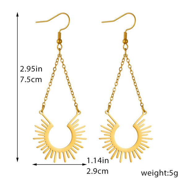 Jewelry Stainless Steel Geometric Chain Tassel Sun Pendant Earrings Electroplating For Women