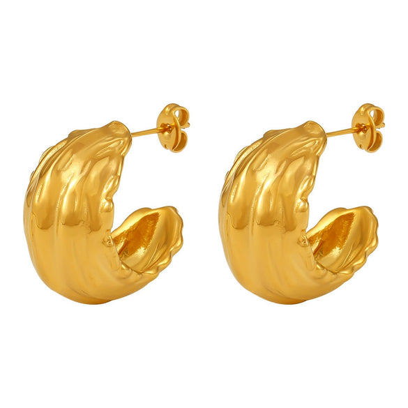 Jewelry 316L Stainless Steel Geometric Cshaped Pleated Texture Casting Pvd Electroplated Earrings For Women
