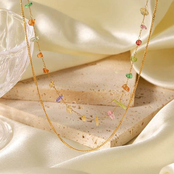 Jewelry Stainless Steel Geometric Cuban Chain Gravel Chain Electroplated Double Necklace
