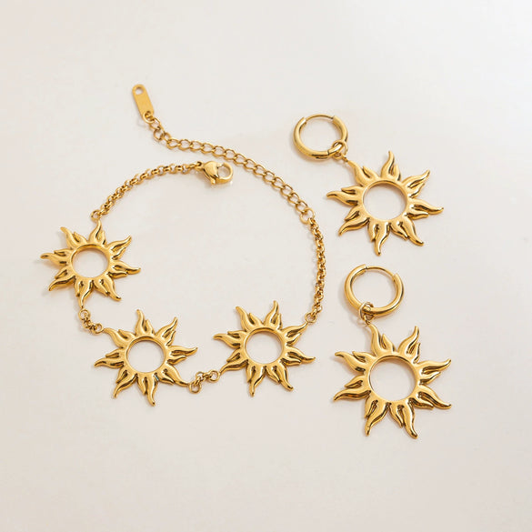 Jewelry Stainless Steel Geometric Electroplated Titanium Steel Sun Earrings And Hollow Bracelet Light Luxury Minimalist Original Design