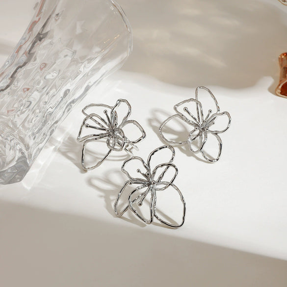 Jewelry Stainless Steel Geometric Flower Hammer Electroplating Women's