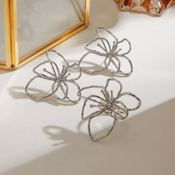 Jewelry Stainless Steel Geometric Flower Hammer Electroplating Women's