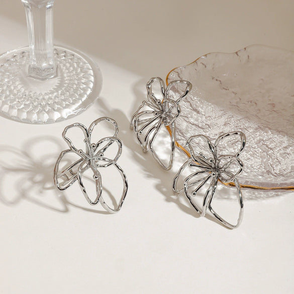Jewelry Stainless Steel Geometric Flower Hammer Electroplating Women's