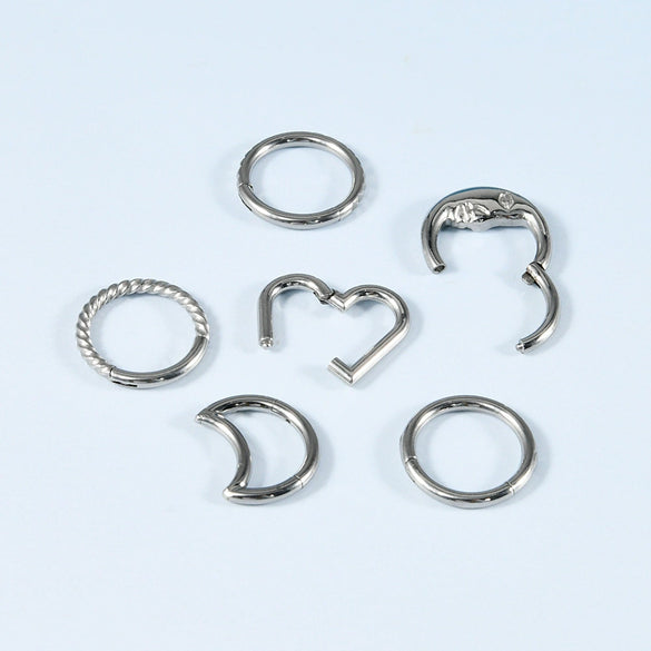 Jewelry Stainless Steel Geometric Heart Shape Polished Sharp Cone Buckle Earrings And Nose Ring