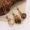 Jewelry Stainless Steel Geometric Net Bag Woven Pendant With Natural Crystal Accessories Electroplated