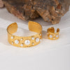 Jewelry Stainless Steel Geometric Open Ring And Bracelet With Hammer Beads And Electroplating Treatment