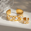 Jewelry Stainless Steel Geometric Open Ring And Bracelet With Hammer Beads And Electroplating Treatment