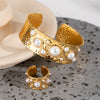 Jewelry Stainless Steel Geometric Open Ring And Bracelet With Hammer Beads And Electroplating Treatment