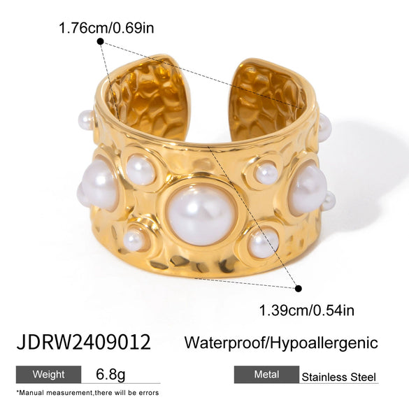 Jewelry Stainless Steel Geometric Open Ring And Bracelet With Hammer Beads And Electroplating Treatment