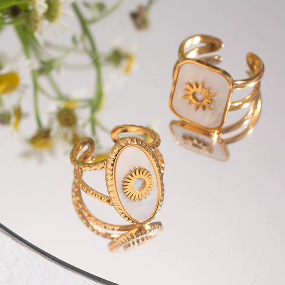 Jewelry Stainless Steel Geometric Open Ring Electroplated For Women