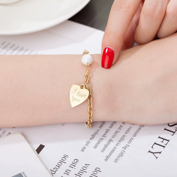 Jewelry Stainless Steel Geometric Peach Heart Electroplated Bracelet For Women And Unisex