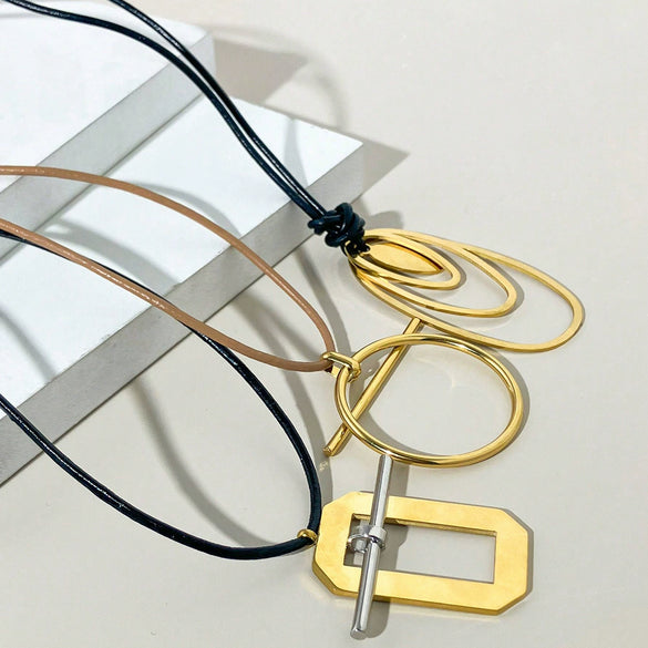 Jewelry Stainless Steel Geometric Pendant Necklace Electroplating