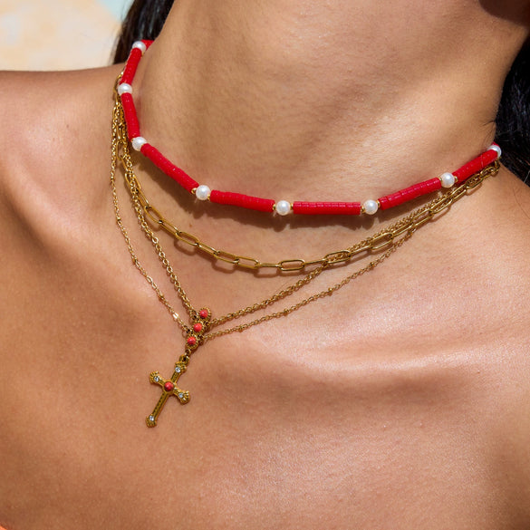 Jewelry Stainless Steel Geometric Square Tube Pearl Natural Stone Electroplated Light Luxury Women's Necklace