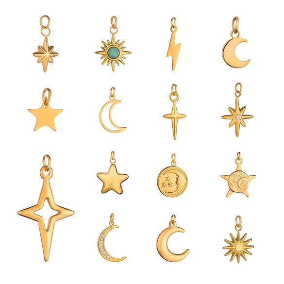 Jewelry Stainless Steel Geometric Star Moon Pendant Electroplated