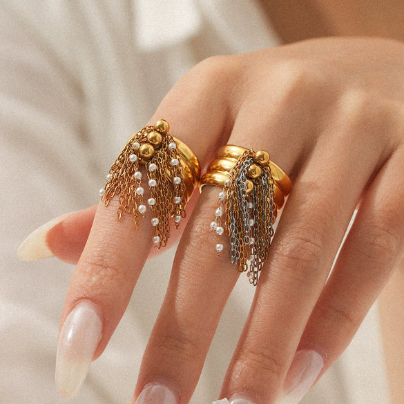 Jewelry Stainless Steel Geometric Tassel Open Ring With Electroplating