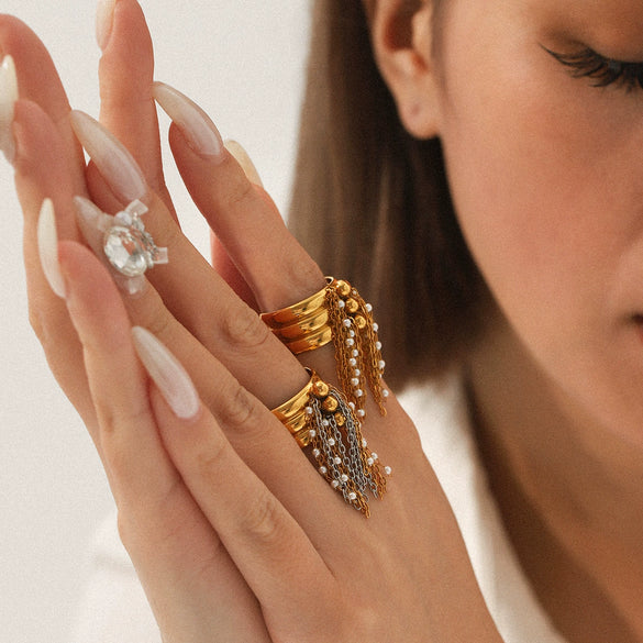 Jewelry Stainless Steel Geometric Tassel Open Ring With Electroplating
