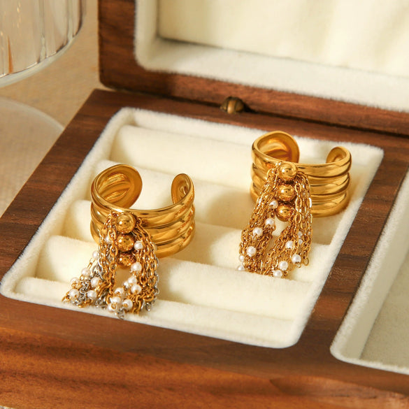 Jewelry Stainless Steel Geometric Tassel Open Ring With Electroplating
