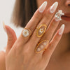 Jewelry Stainless Steel Glue Shell Geometric Flower Open Ring For Women