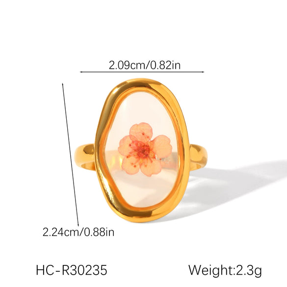 Jewelry Stainless Steel Glue Shell Geometric Flower Open Ring For Women