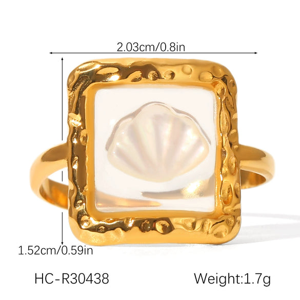Jewelry Stainless Steel Glue Shell Geometric Flower Open Ring For Women