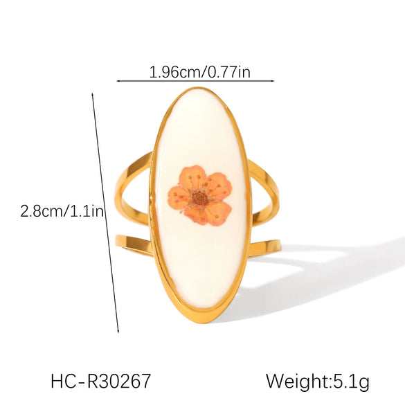 Jewelry Stainless Steel Glue Shell Geometric Flower Open Ring For Women