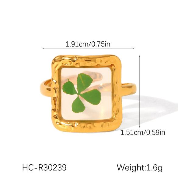 Jewelry Stainless Steel Glue Shell Geometric Flower Open Ring For Women