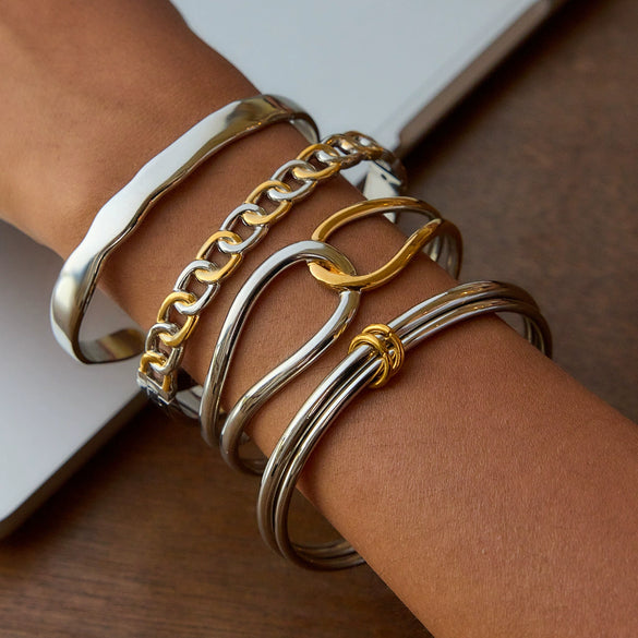 Jewelry Stainless Steel Gold Double Ring Bracelet Electroplating Geometric Design