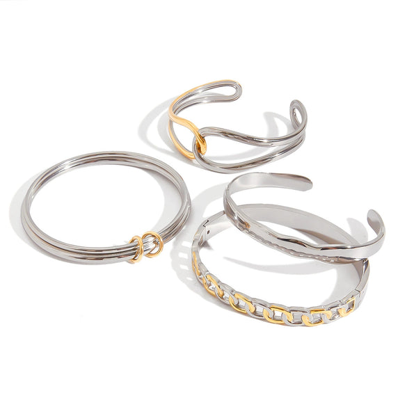 Jewelry Stainless Steel Gold Double Ring Bracelet Electroplating Geometric Design