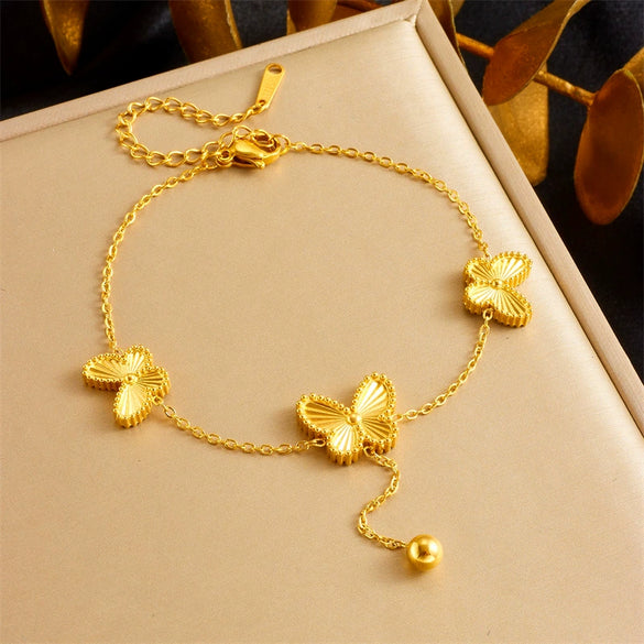 Jewelry Stainless Steel Gold Plated Butterfly Dragonfly Insect Tassel Chain Necklace Bracelet