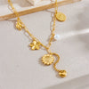 Jewelry Stainless Steel Goldplated Sunflower Leaf Oval Disc Pendant Necklace