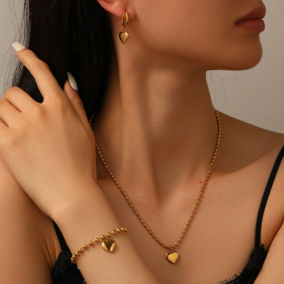 Jewelry Stainless Steel Heart Bead Light Trendy Love Drops Bells Design Women's Box Chain Set