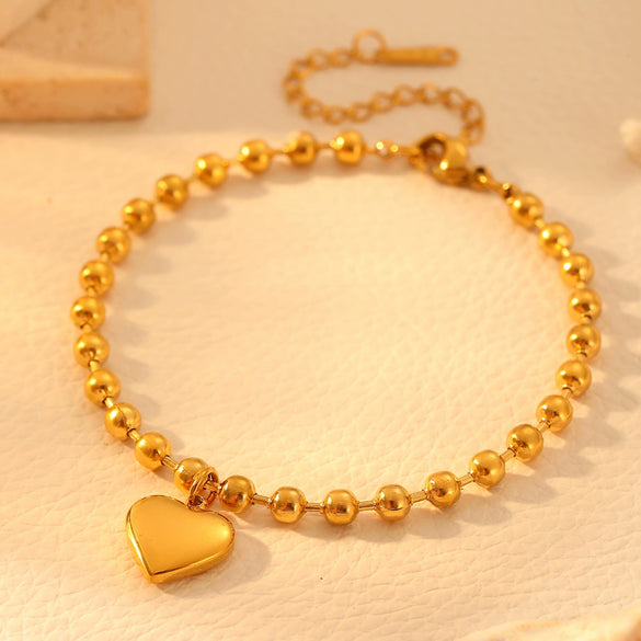 Jewelry Stainless Steel Heart Bead Light Trendy Love Drops Bells Design Women's Box Chain Set