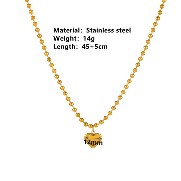 Jewelry Stainless Steel Heart Bead Light Trendy Love Drops Bells Design Women's Box Chain Set