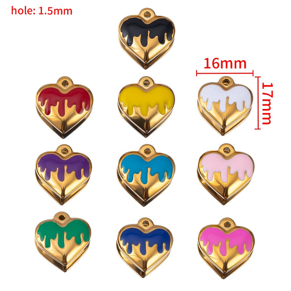 Jewelry Stainless Steel Heart Dripping Oil Pendant For Diy Necklace Earrings Handmade