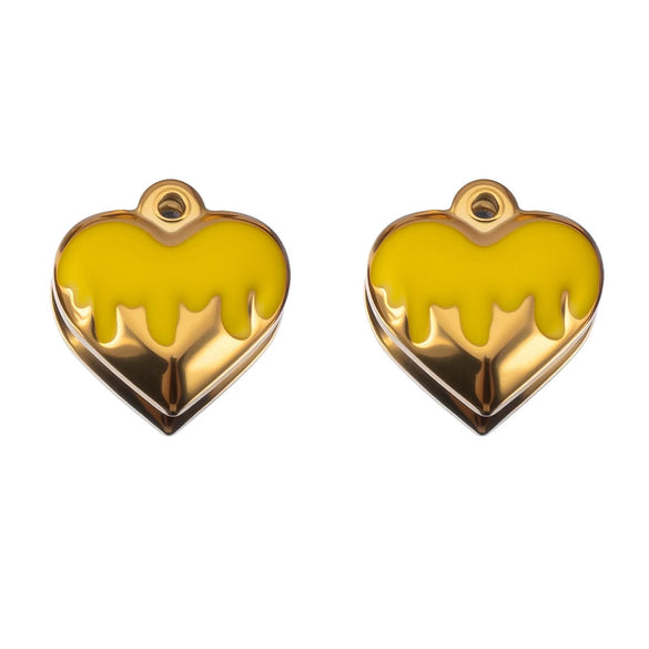 Jewelry Stainless Steel Heart Dripping Oil Pendant For Diy Necklace Earrings Handmade