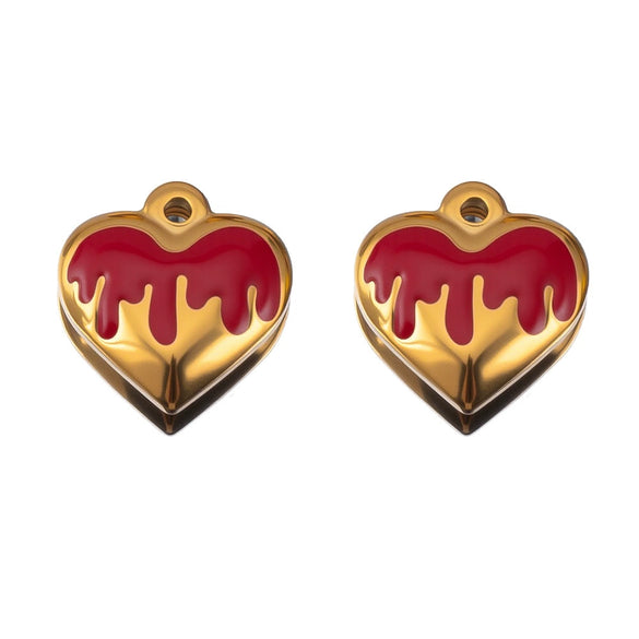 Jewelry Stainless Steel Heart Dripping Oil Pendant For Diy Necklace Earrings Handmade
