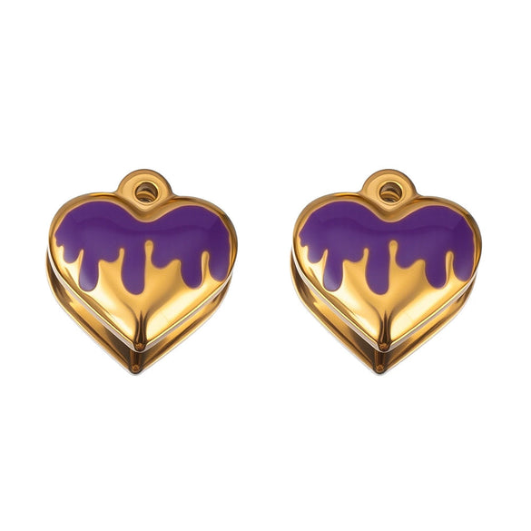 Jewelry Stainless Steel Heart Dripping Oil Pendant For Diy Necklace Earrings Handmade
