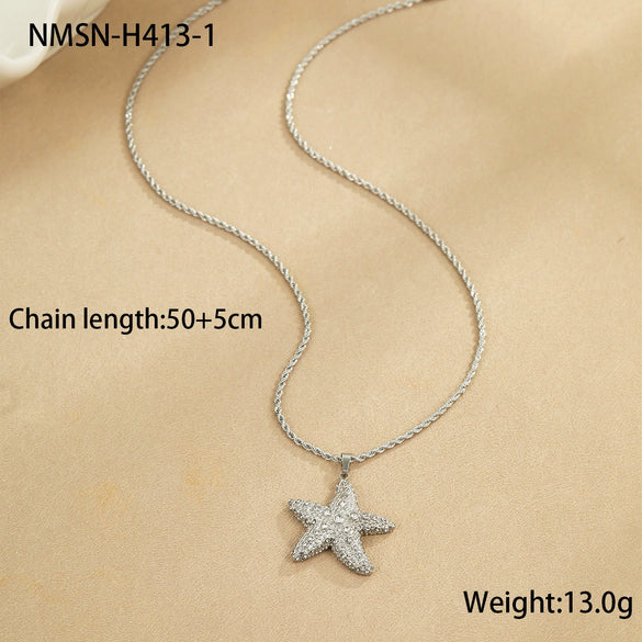 Jewelry Stainless Steel Heart Shape Electroplating Women's Fashion Ol Starfish Necklace Earrings Ring Suit