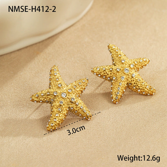 Jewelry Stainless Steel Heart Shape Electroplating Women's Fashion Ol Starfish Necklace Earrings Ring Suit