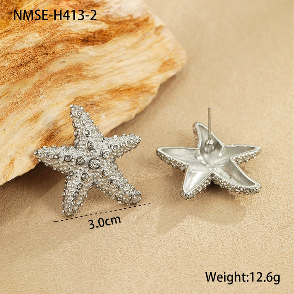 Jewelry Stainless Steel Heart Shape Electroplating Women's Fashion Ol Starfish Necklace Earrings Ring Suit