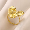 Jewelry Stainless Steel Heart Star Ring Exaggerated Asymmetrical Pleated Electroplated
