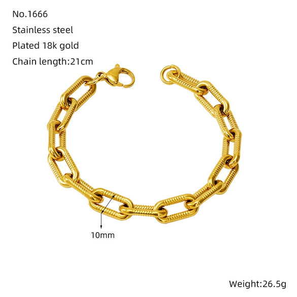 Jewelry 316L Stainless Steel Hiphop Bracelet Goldplated Geometric Design Unisex
