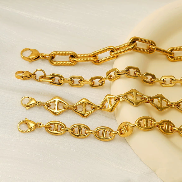 Jewelry 316L Stainless Steel Hiphop Bracelet Goldplated Geometric Design Unisex