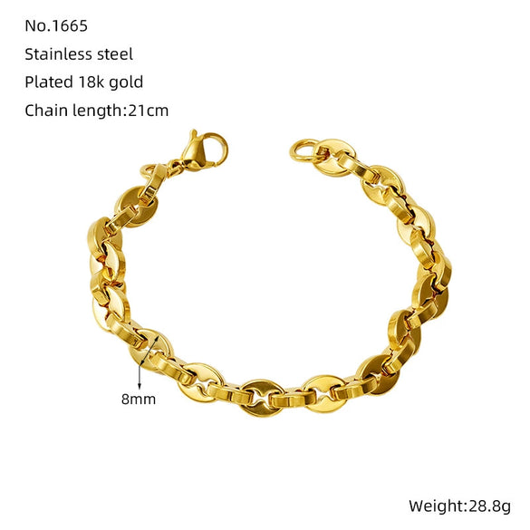 Jewelry 316L Stainless Steel Hiphop Bracelet Goldplated Geometric Design Unisex