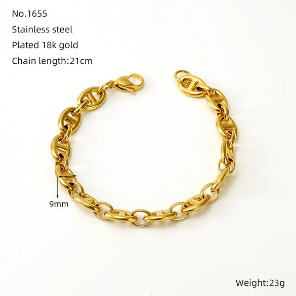 Jewelry 316L Stainless Steel Hiphop Bracelet Goldplated Geometric Design Unisex